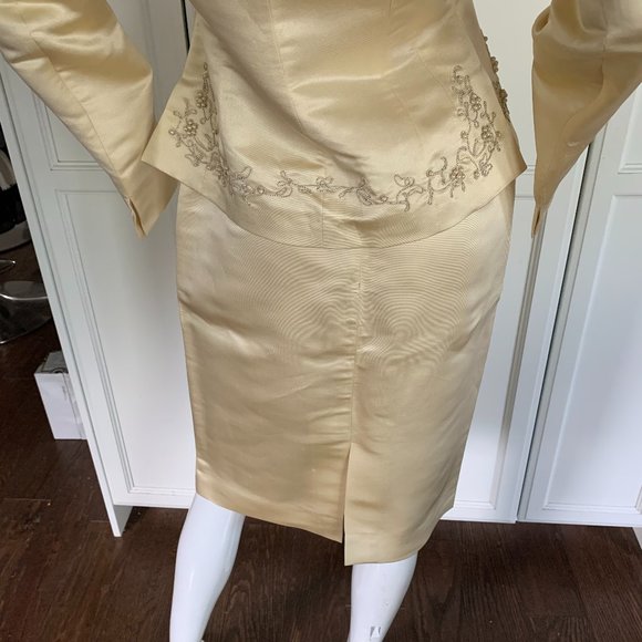 jones ny 6 satin creamy ivory goldish jacket skirt - Picture 5 of 6